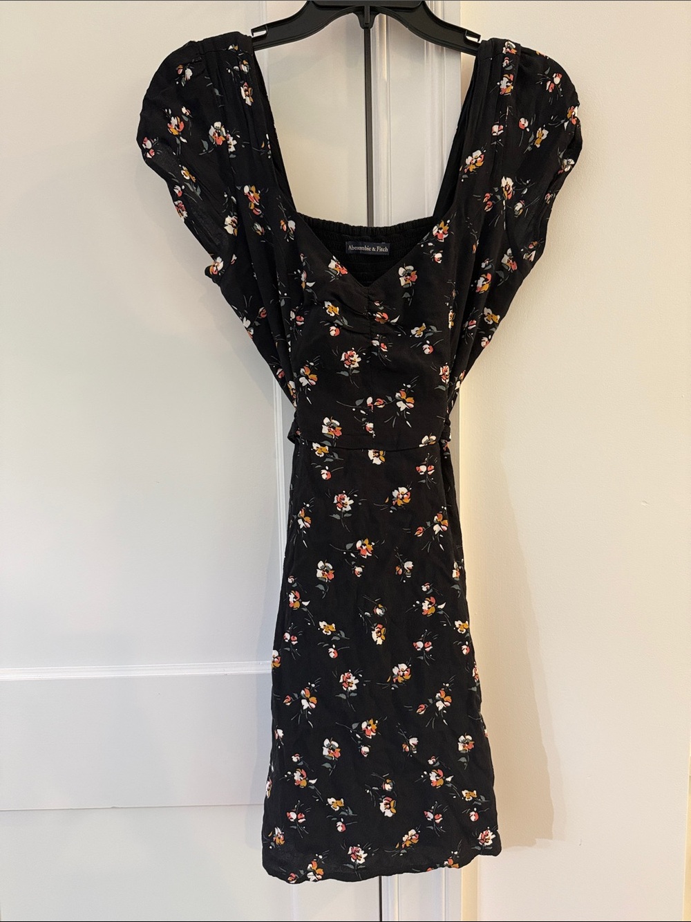 Black Floral Square-Neck Midi Dress